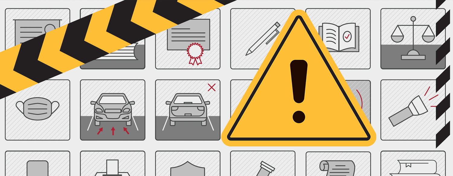 cautionary tape and yield sign over symbols